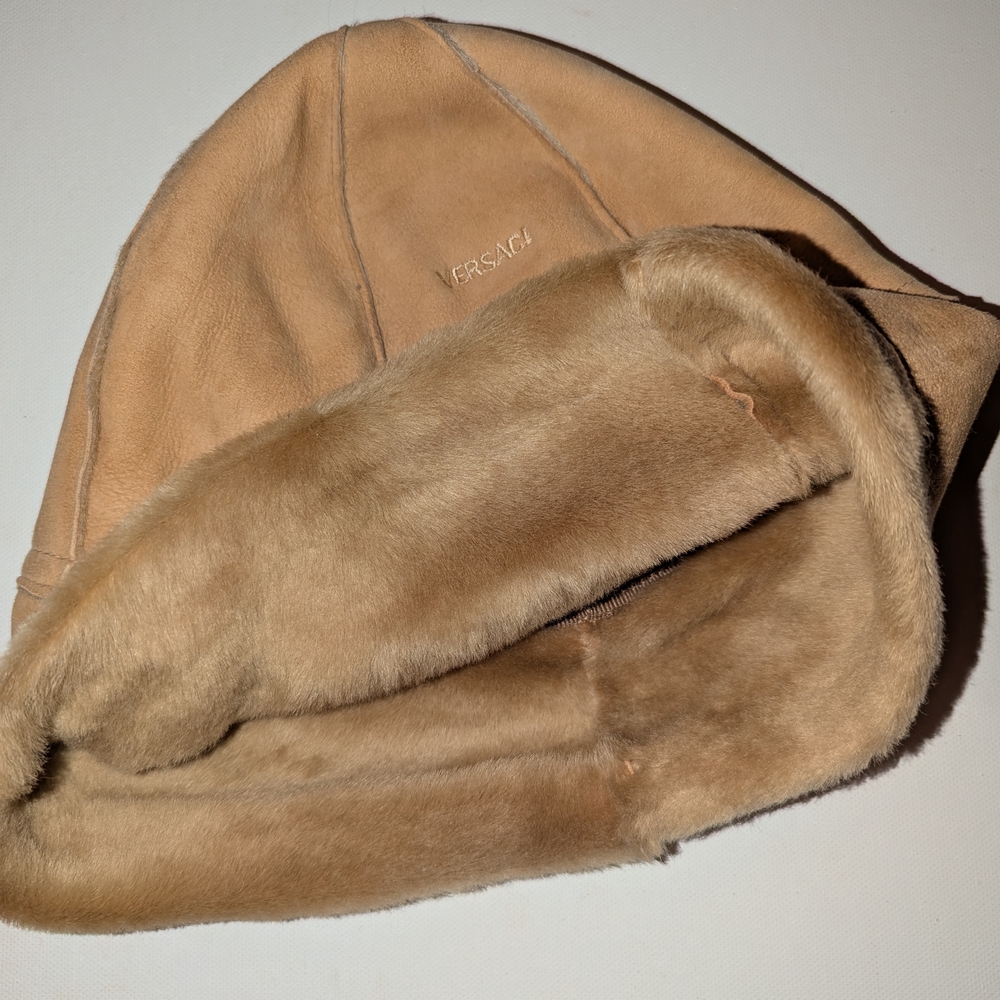 Versace Beige Fur-Trimmed Hat